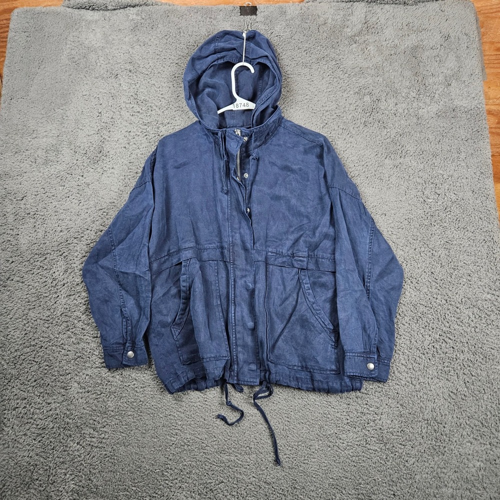 Lucky Brand Blue Utility Anorak Jacket Drawstring Hood Full Zip Pockets M